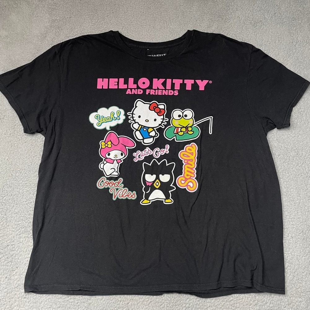 Sanrio Hello Kitty & Friends Graphic T-Shirt Women 2X Black Y2K Kawaii Tee